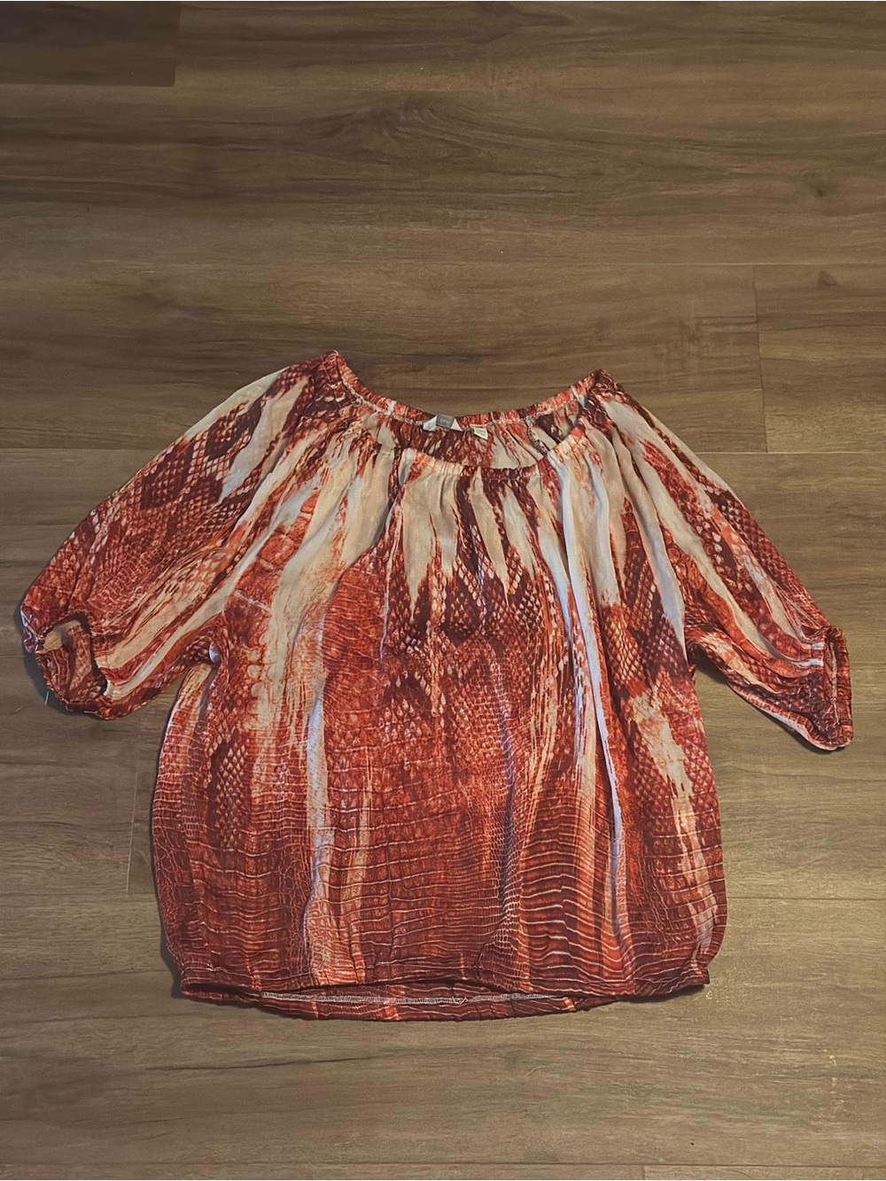 New York & Company Red Snakeskin Print Blouse